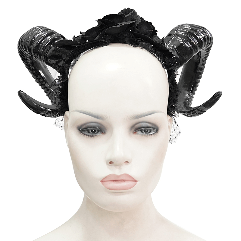 Black Gothic Devil Horn Headdress / Women's Hair Accessories with Roses