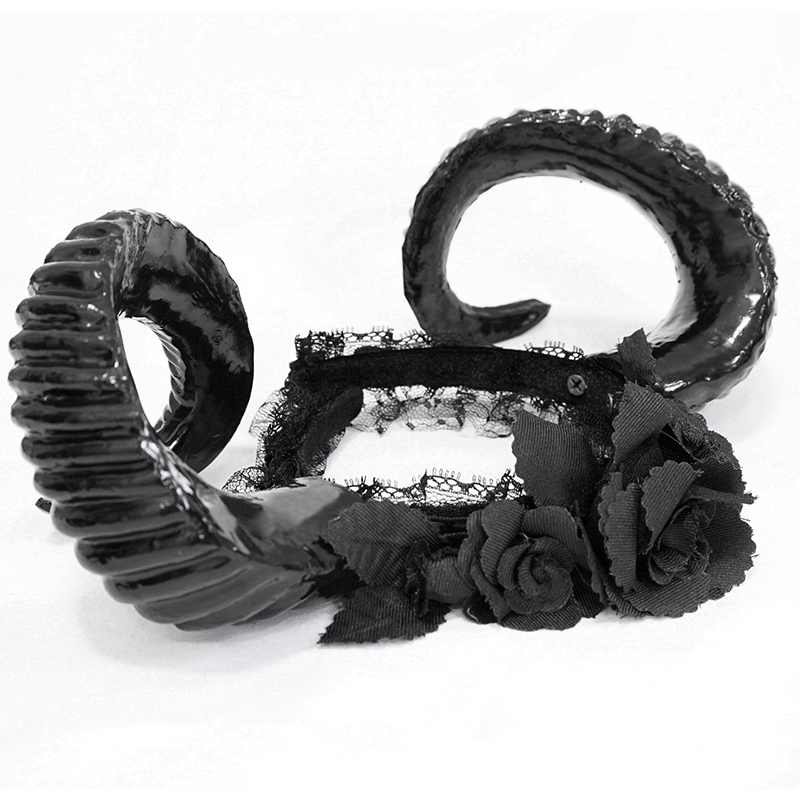 Black Gothic Devil Horn Headdress / Women's Hair Accessories with Roses