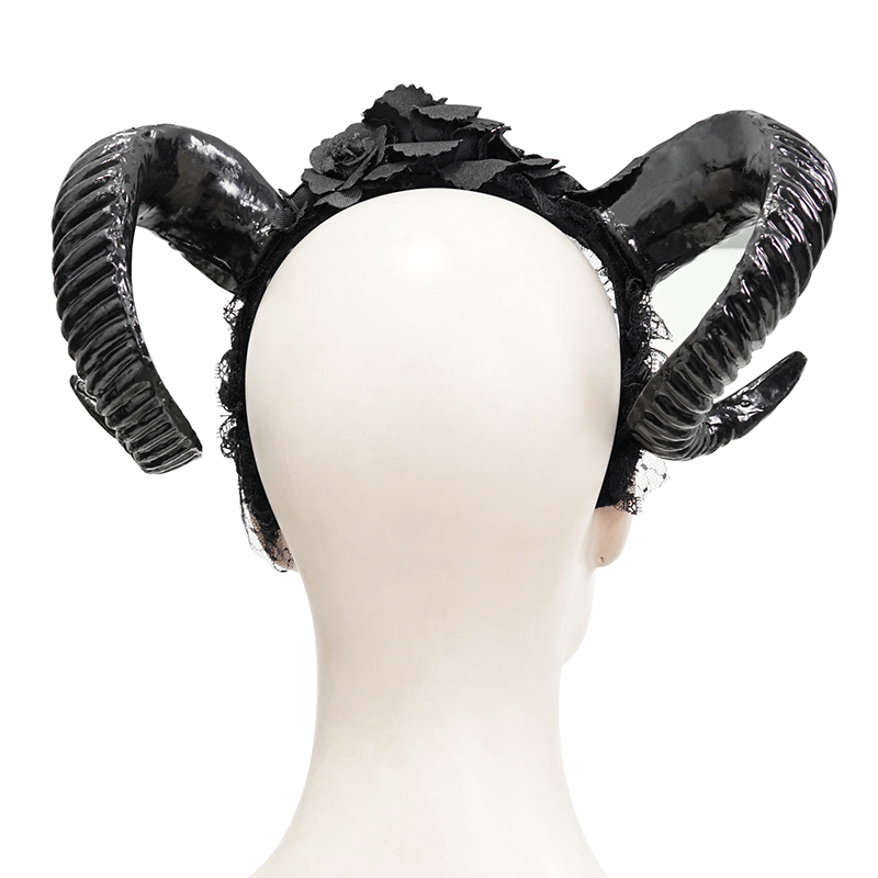 Black Gothic Devil Horn Headdress / Women's Hair Accessories with Roses
