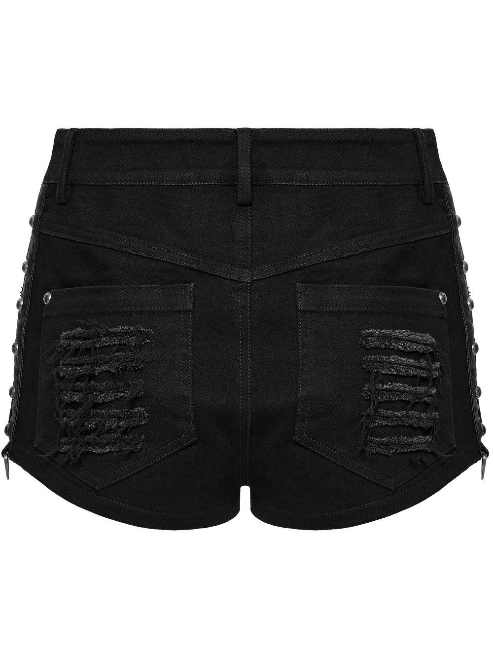 Black Gothic Distressed Denim Shorts with Eyelets