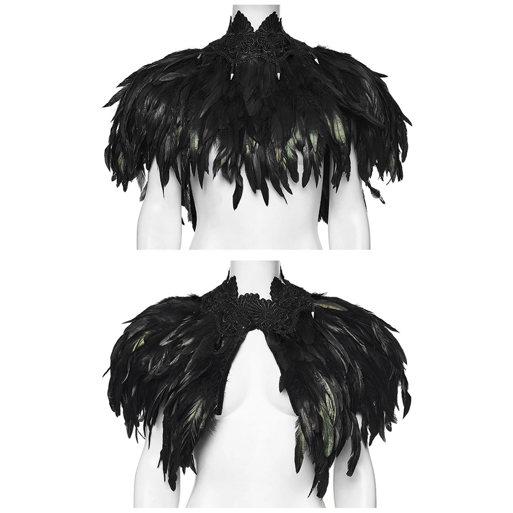 Black Gothic Feather Lace Shawl with Reversible Design