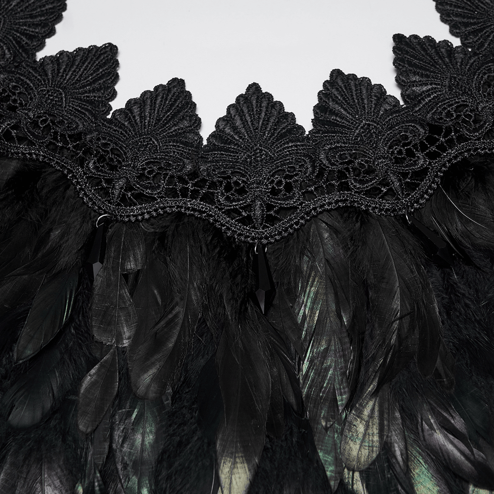 Black Gothic Feather Lace Shawl with Reversible Design