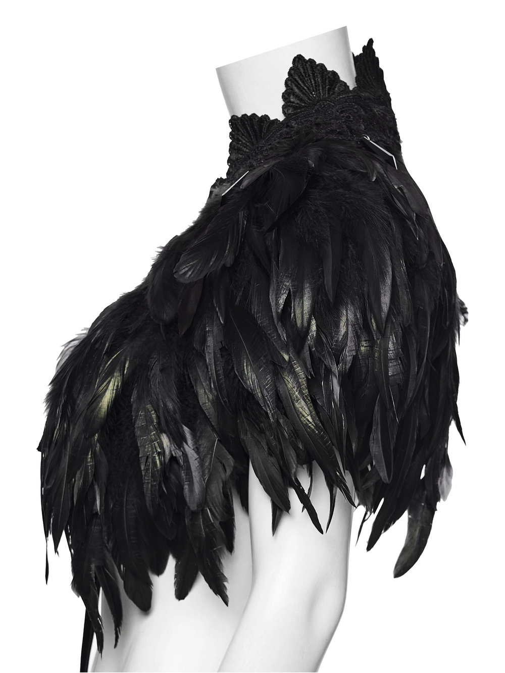 Black Gothic Feather Lace Shawl with Reversible Design