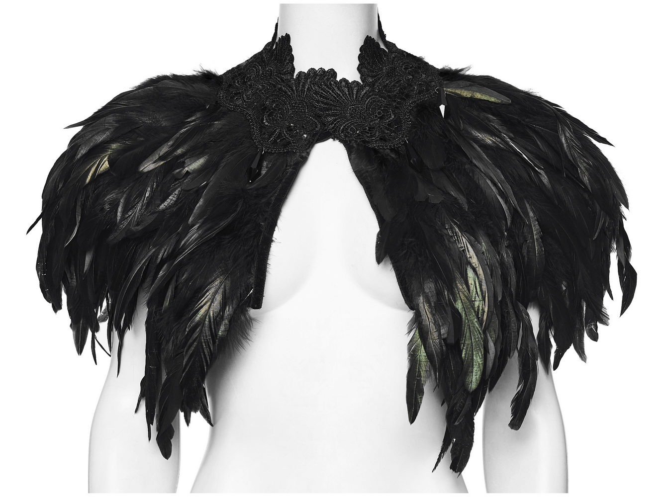 Black Gothic Feather Lace Shawl with Reversible Design