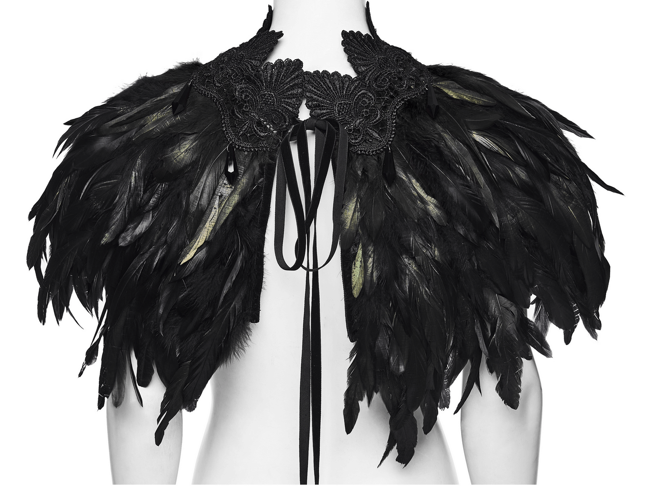 Black Gothic Feather Lace Shawl with Reversible Design
