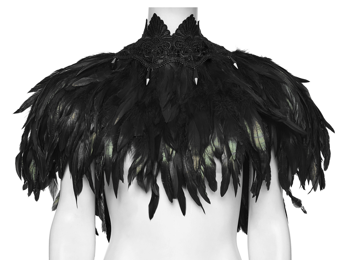 Black Gothic Feather Lace Shawl with Reversible Design