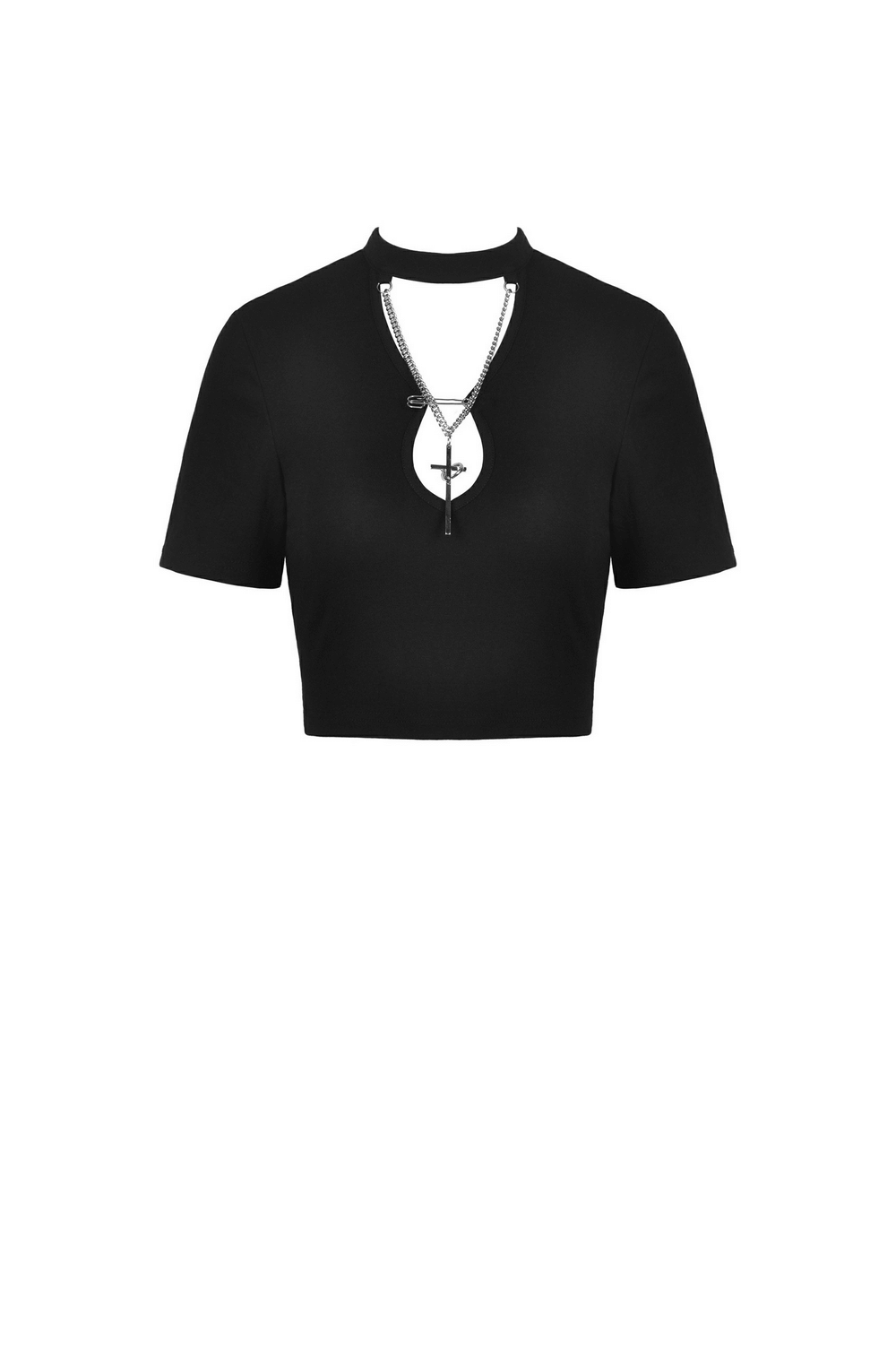 Black Gothic Halter Crop Top with Chain Detail