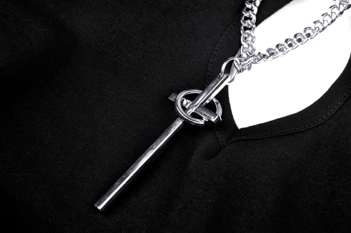 Black Gothic Halter Crop Top with Chain Detail