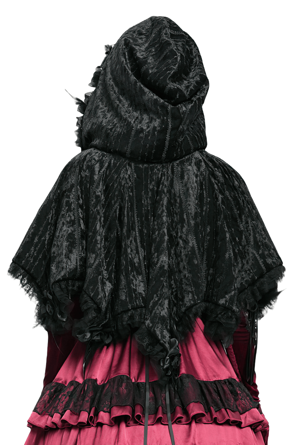Black Gothic Hooded Lace Cape with Rose Details