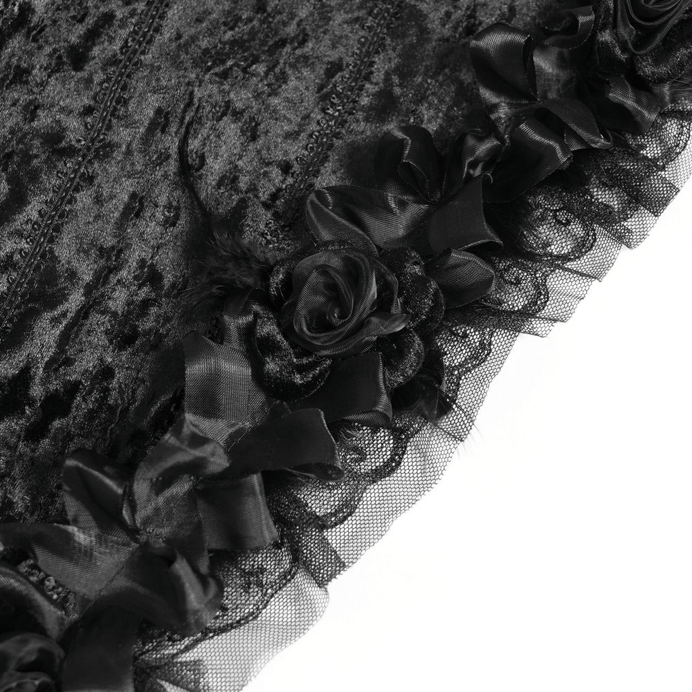 Black Gothic Hooded Lace Cape with Rose Details