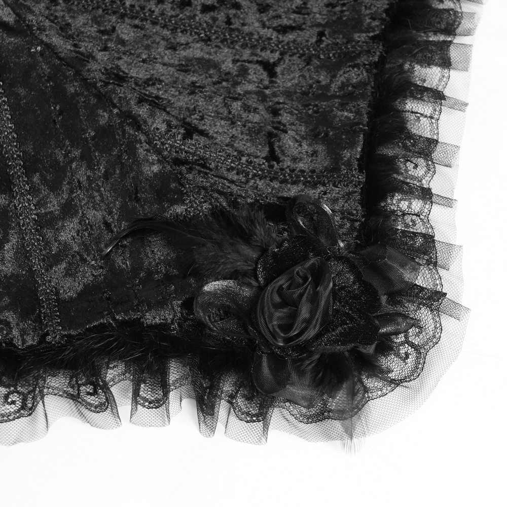 Black Gothic Hooded Lace Cape with Rose Details