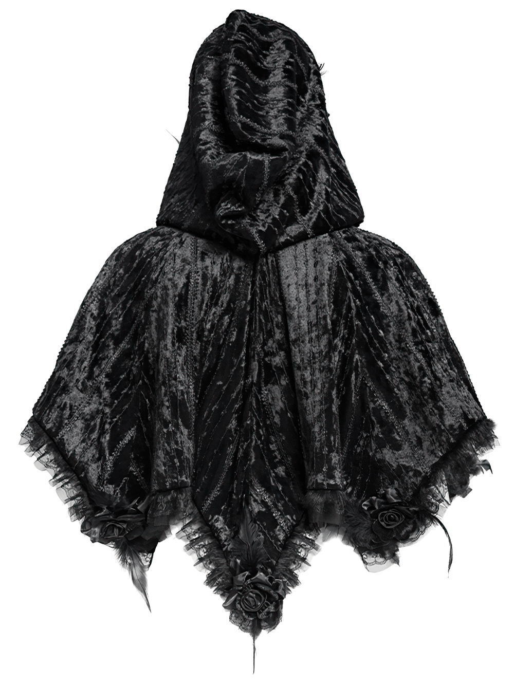 Black Gothic Hooded Lace Cape with Rose Details