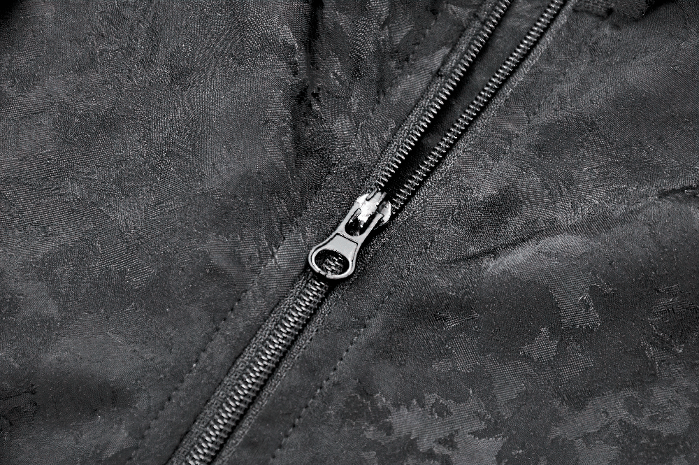 Black Gothic Jacquard Top with Puff Sleeves and Frills