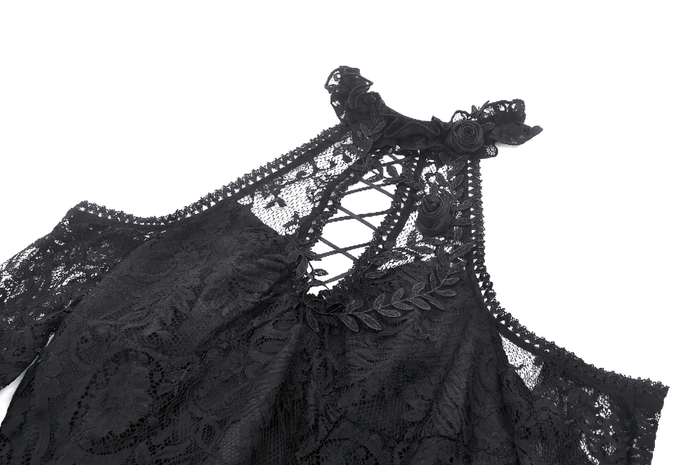 Black Gothic Lace Cutout Dress with Heart Detail and Ruffles