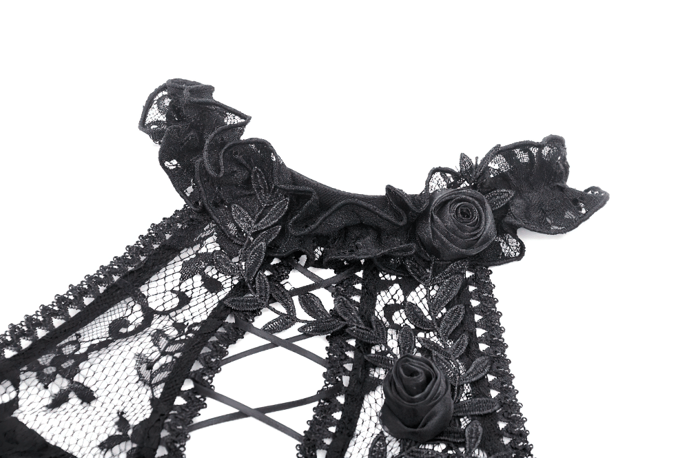 Black Gothic Lace Cutout Dress with Heart Detail and Ruffles