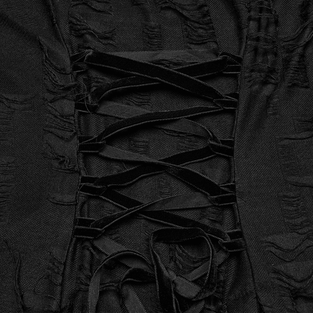 Black Gothic Lace Dress with Asymmetric Hem and Eyelets