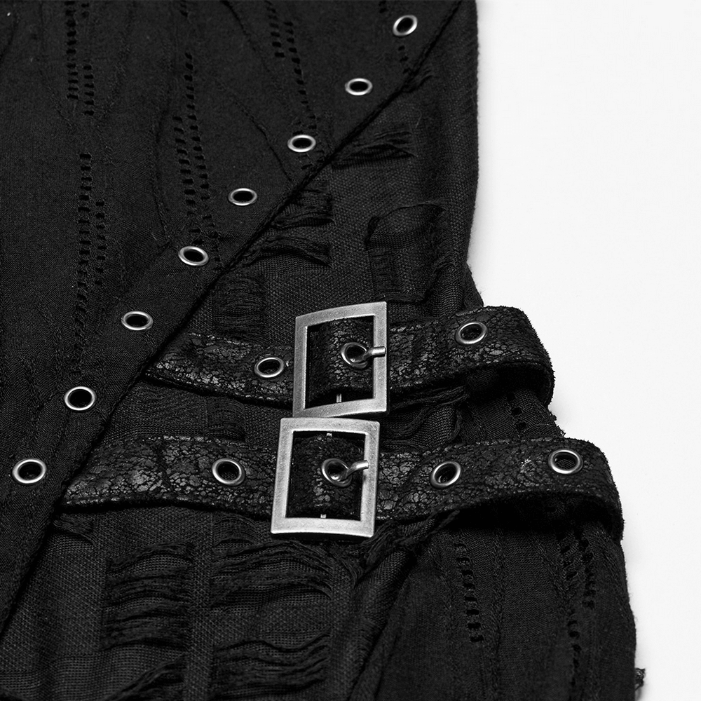 Black Gothic Lace Dress with Asymmetric Hem and Eyelets