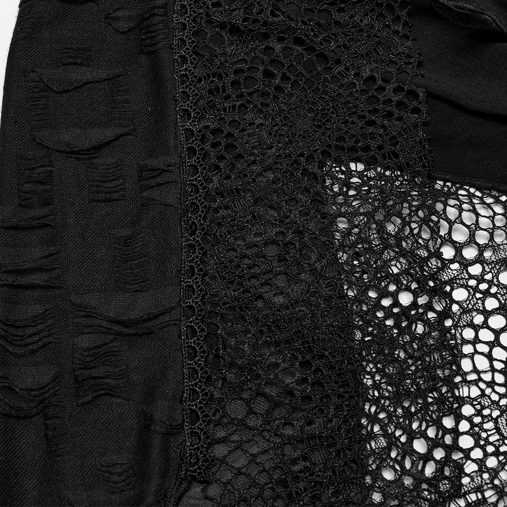 Black Gothic Lace Dress with Asymmetric Hem and Eyelets