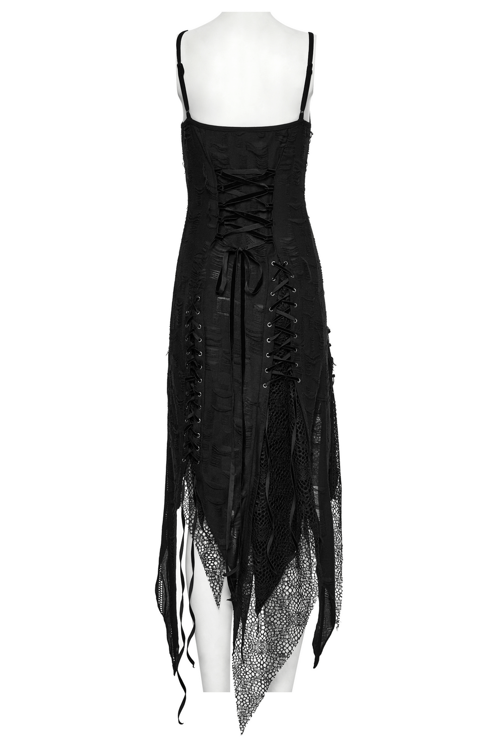 Black Gothic Lace Dress with Asymmetric Hem and Eyelets