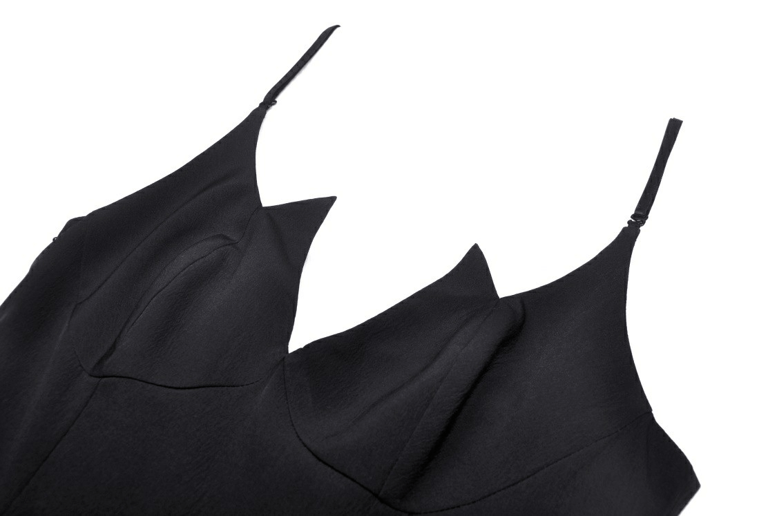 Black Gothic Lace High-Low Dress with Fringe Detailing