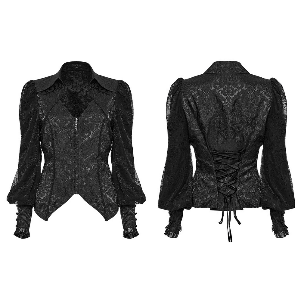 Black Gothic Lace Jacquard Blouse with Corset and Lapel