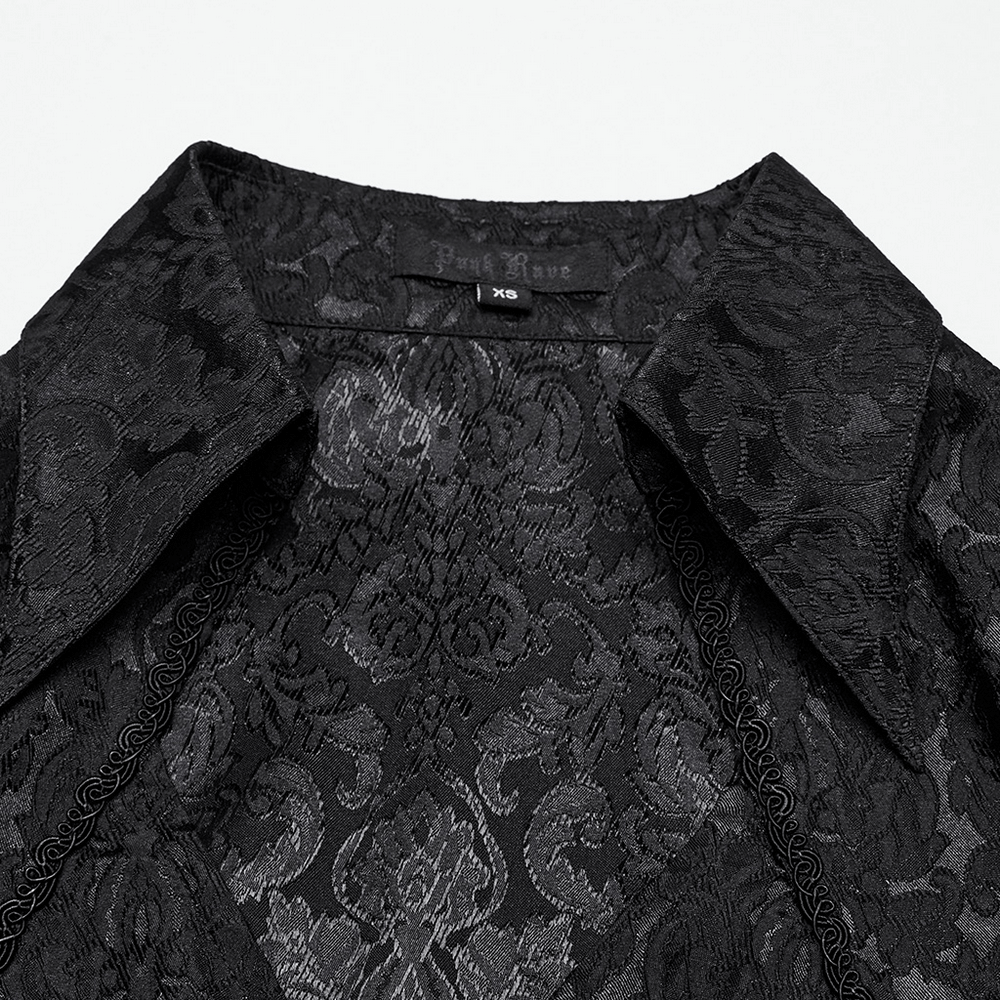Black Gothic Lace Jacquard Blouse with Corset and Lapel