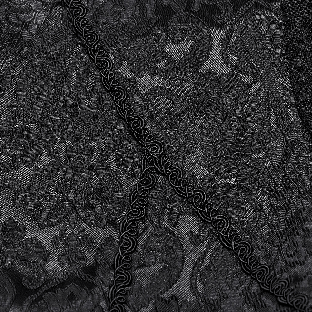 Black Gothic Lace Jacquard Blouse with Corset and Lapel