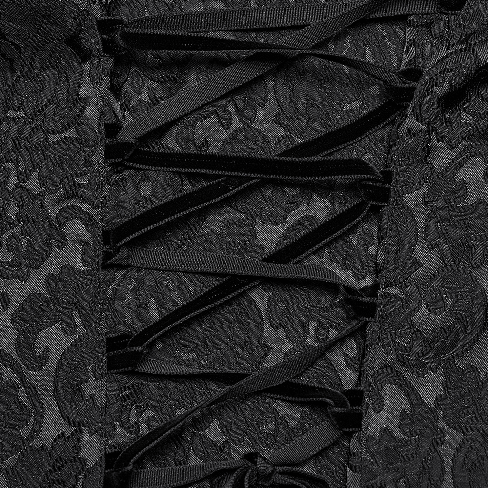 Black Gothic Lace Jacquard Blouse with Corset and Lapel