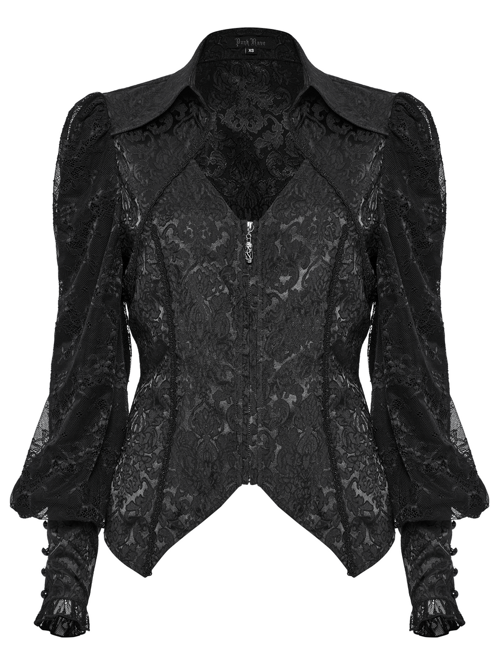 Black Gothic Lace Jacquard Blouse with Corset and Lapel