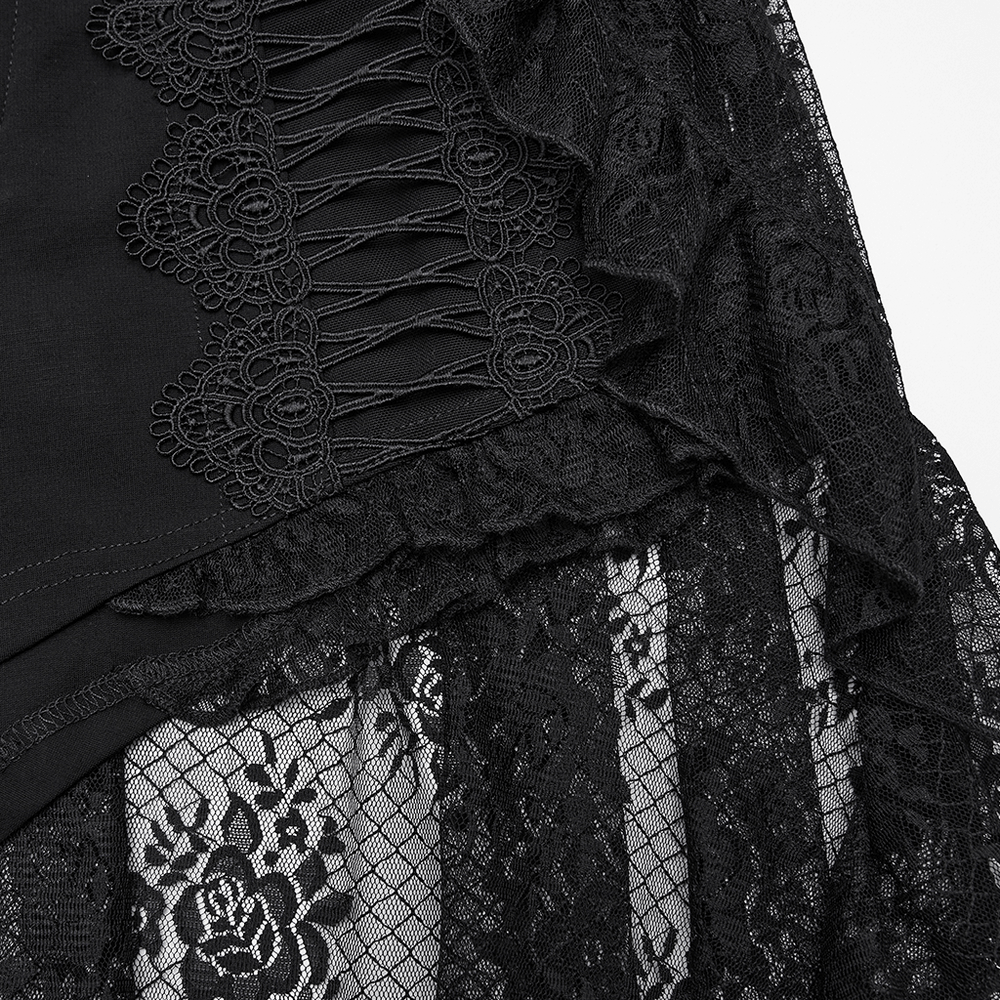 Black Gothic Lace Shorts with High-Low Ruffled Hem