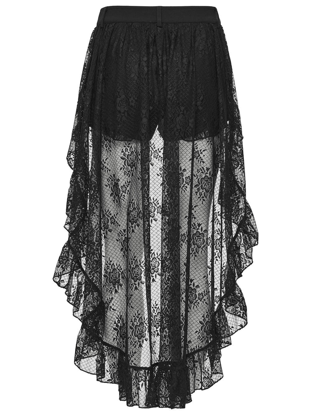 Black Gothic Lace Shorts with High-Low Ruffled Hem