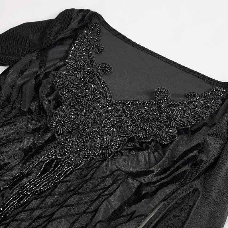 Black Gothic Lace Tasseled Long Trumpet Sleeves Top for Women / Exquisite Female Clothing