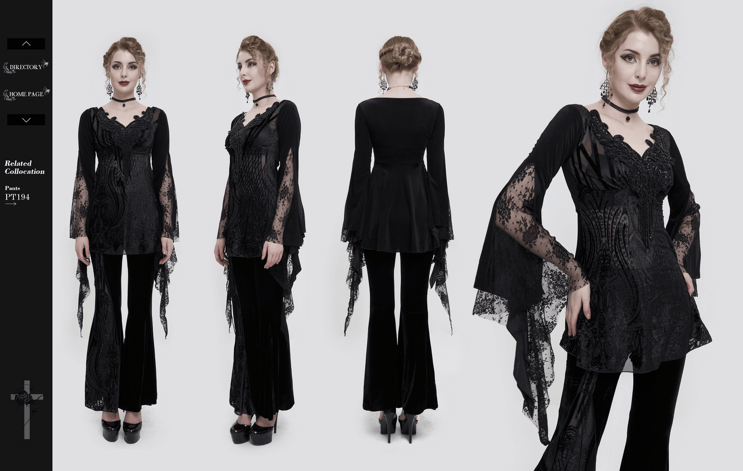 Black Gothic Lace Tasseled Long Trumpet Sleeves Top for Women / Exquisite Female Clothing