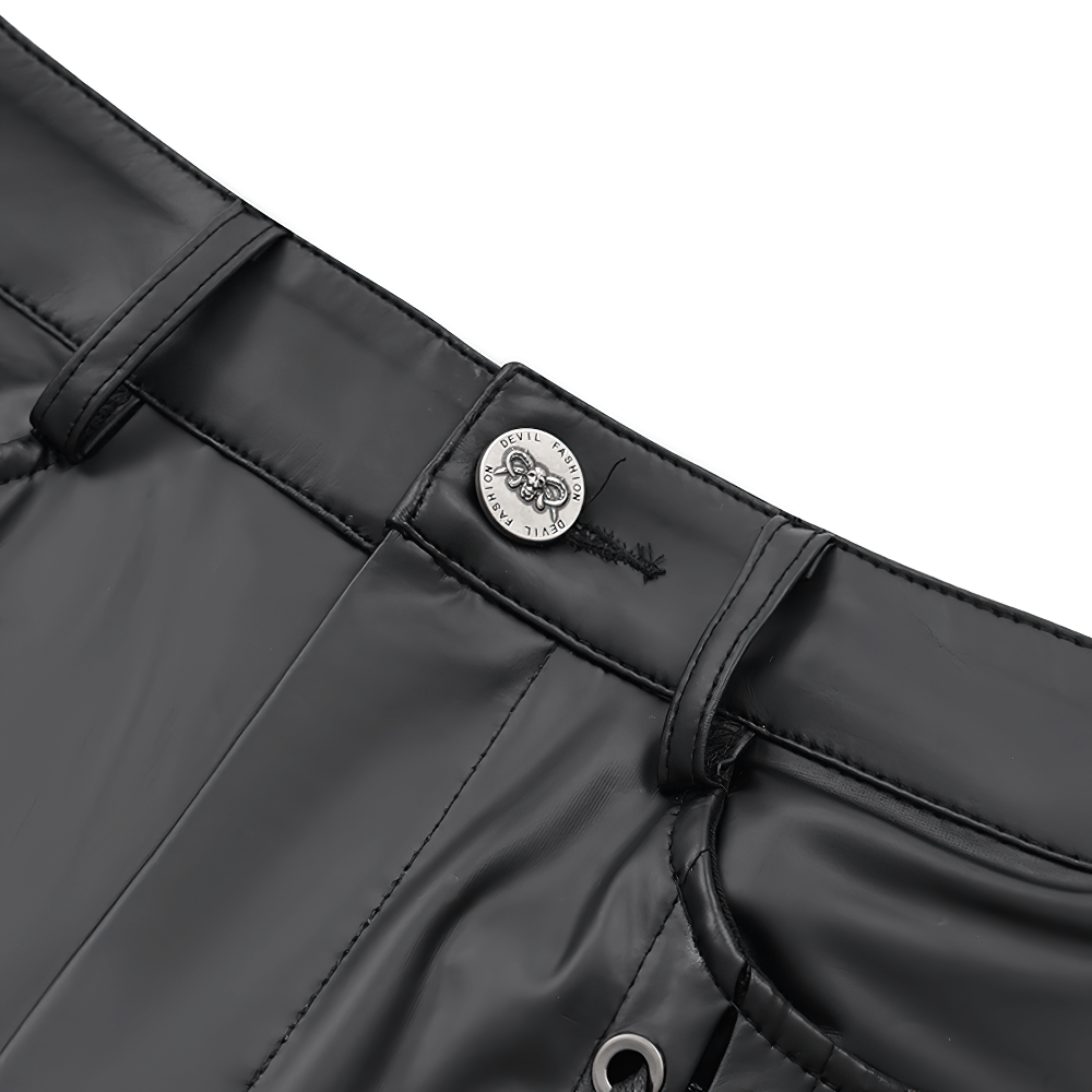 Black Gothic Lace-Up Pants with Grommet Details and Ties