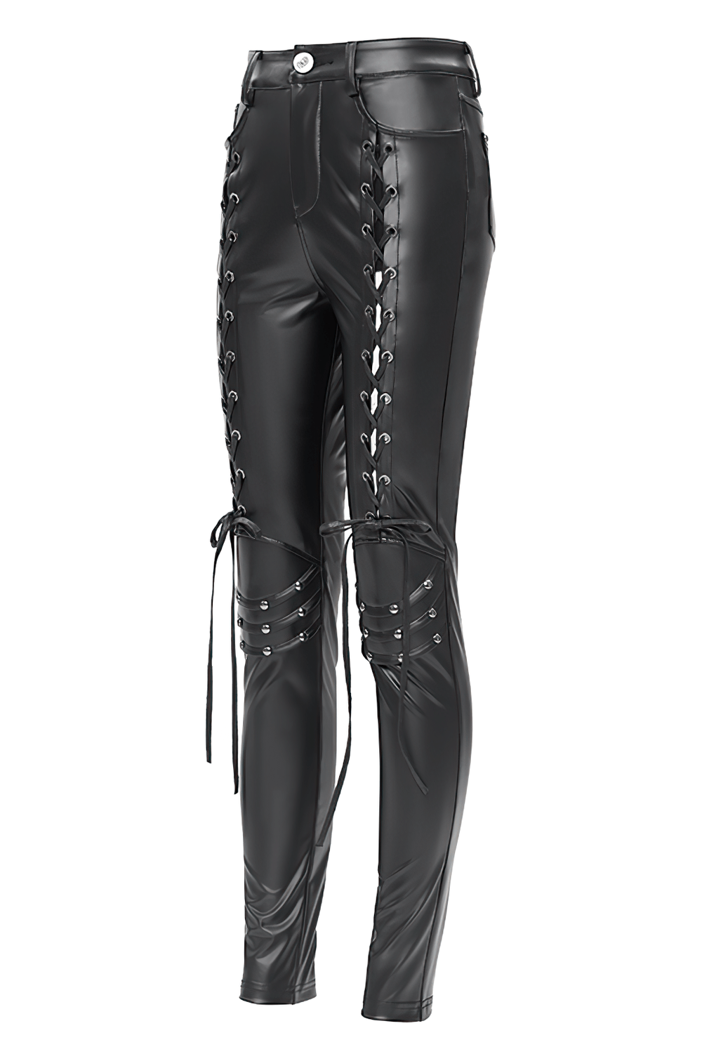 Black Gothic Lace-Up Pants with Grommet Details and Ties