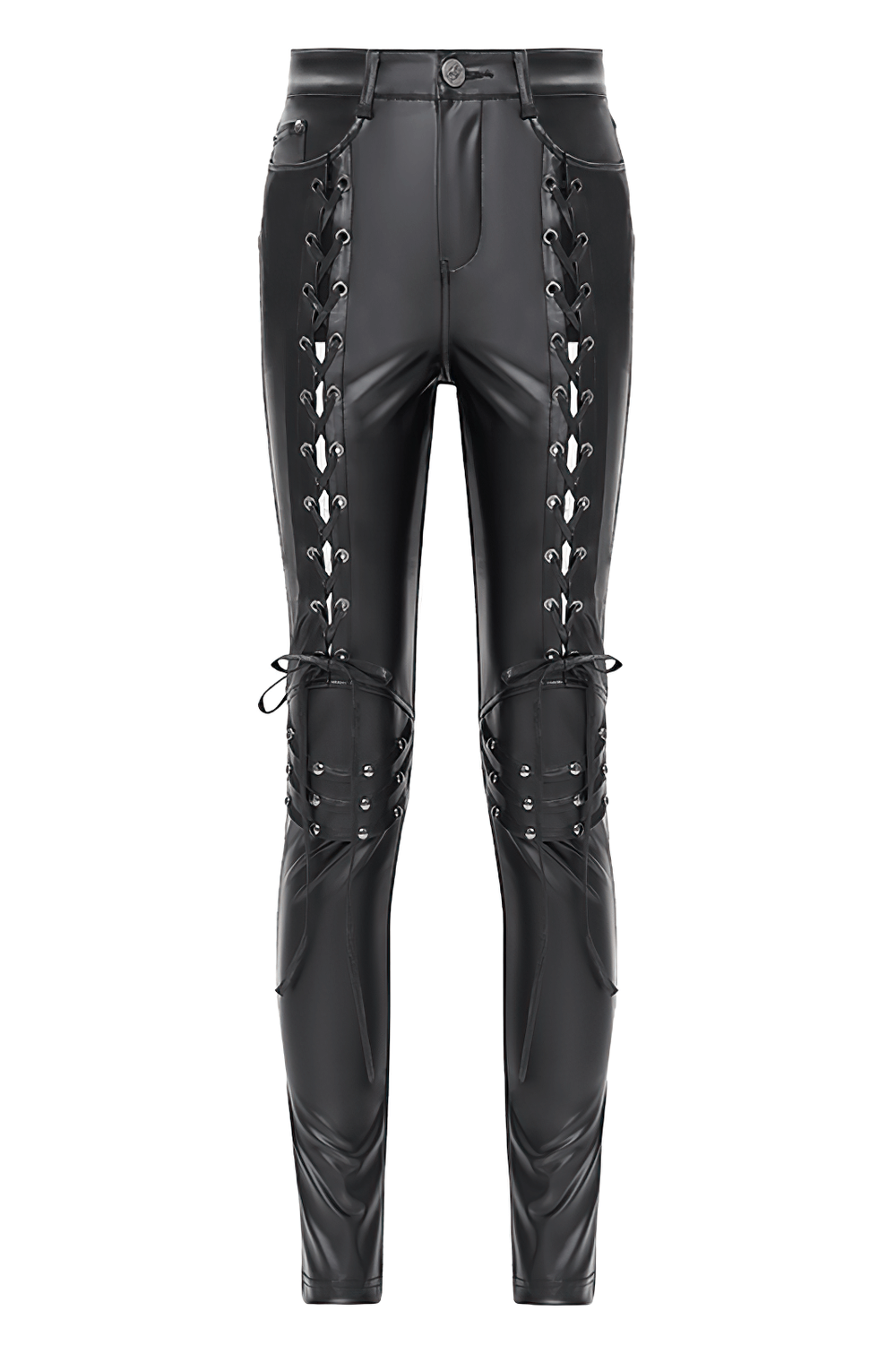Black Gothic Lace-Up Pants with Grommet Details and Ties