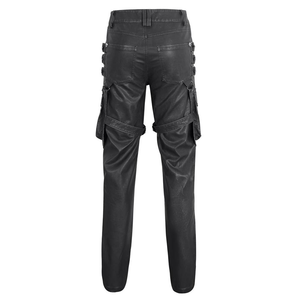 Black Gothic Leather Pants with Buckles and Straps
