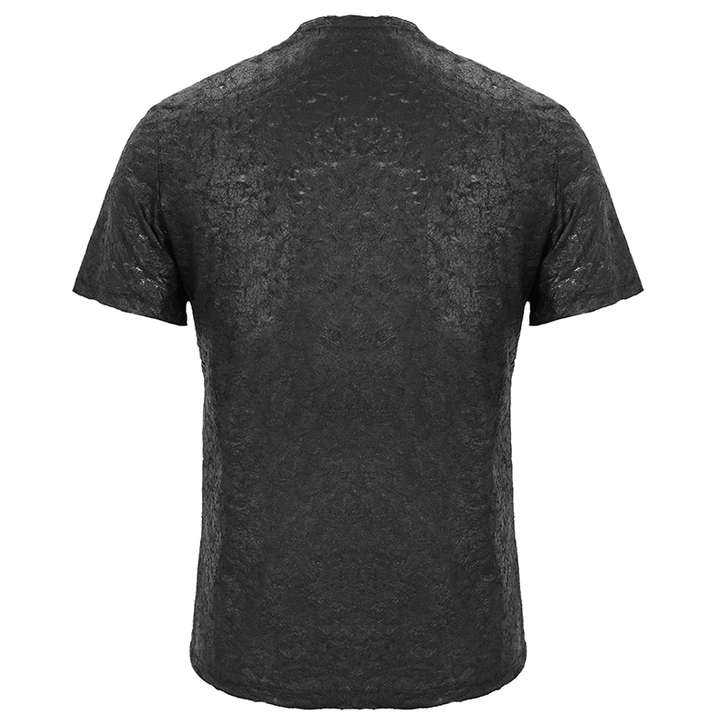 Black Gothic Men's Slim fit T-Shirt / Motorcycle Punk T-shirt with Lace-Up On Neckline & Bust