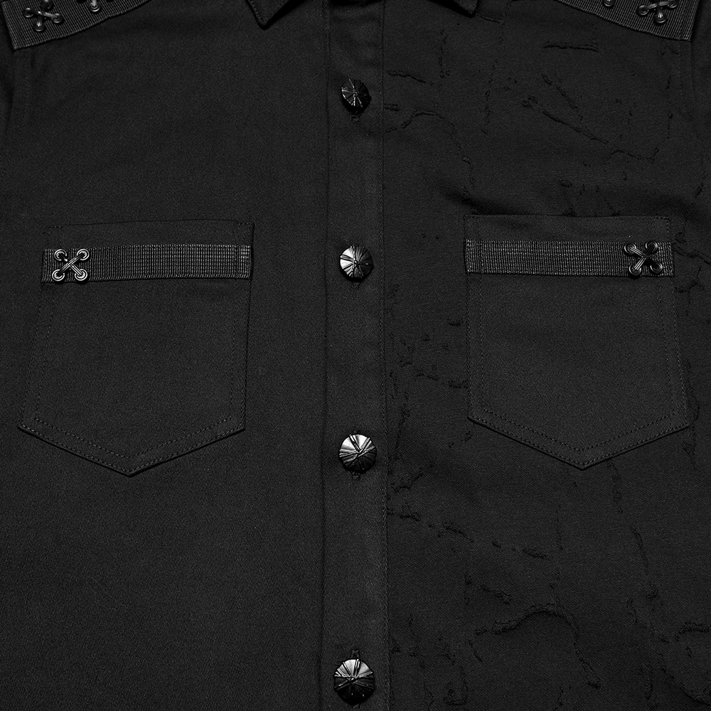 Black Gothic Military Shirt with Studded Shoulder Detail