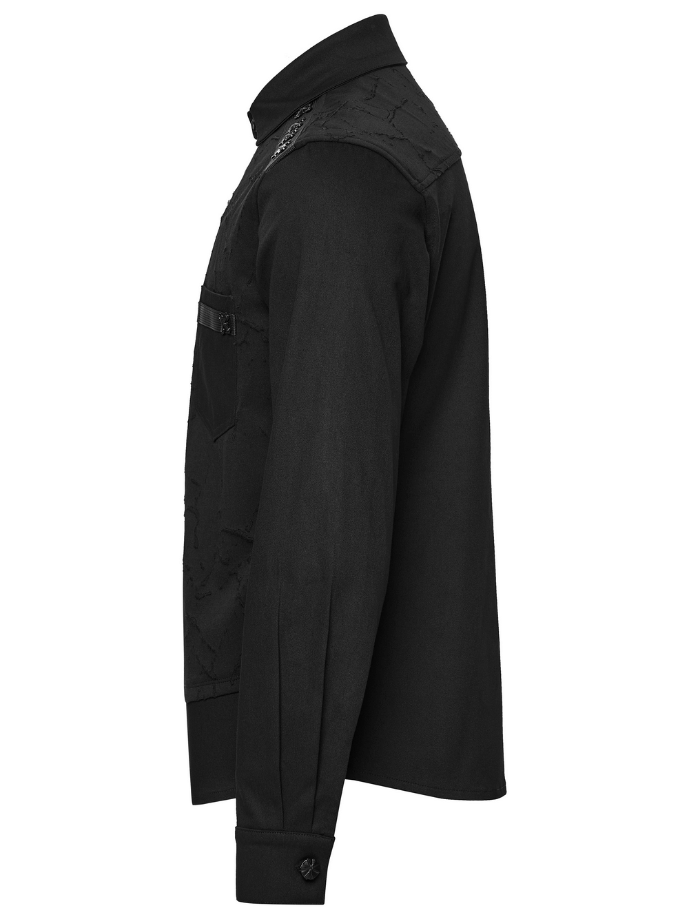 Black Gothic Military Shirt with Studded Shoulder Detail