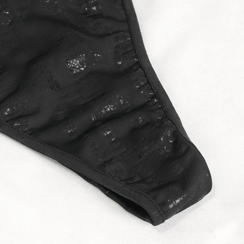 Black Gothic One-Piece Swimsuit with Metal Loops / Alternative Beachwear for Women