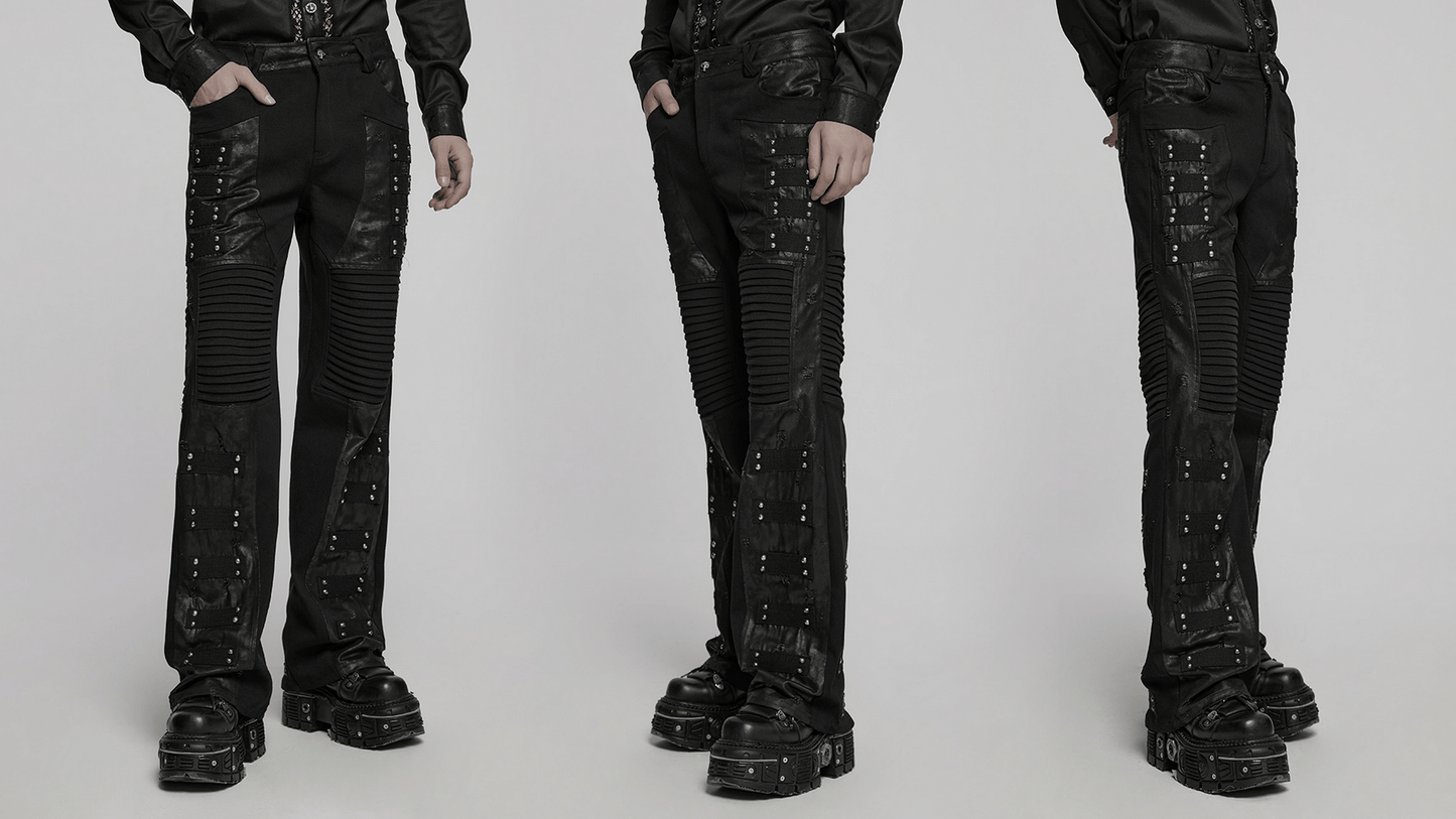 Black Gothic Pants with Pleated Panels and Rivets
