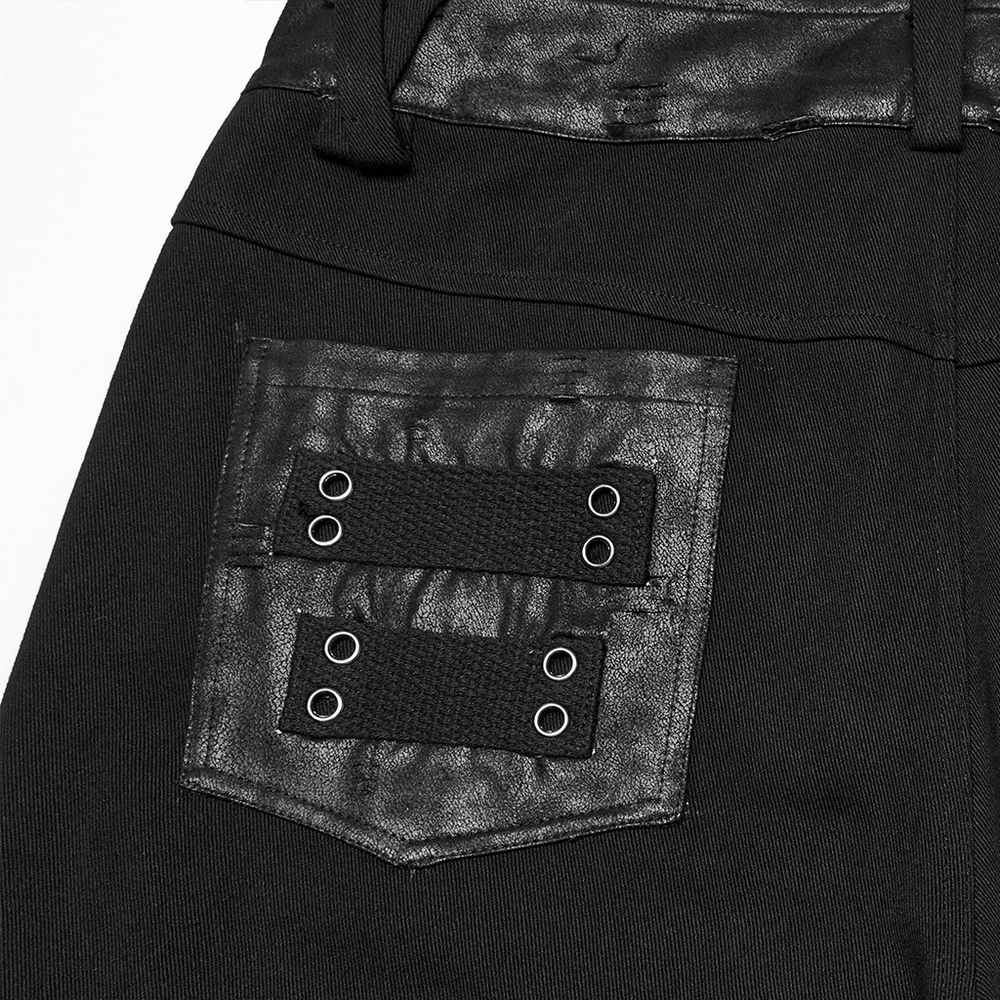 Black Gothic Pants with Pleated Panels and Rivets