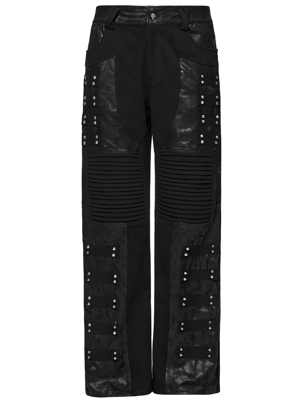 Black Gothic Pants with Pleated Panels and Rivets