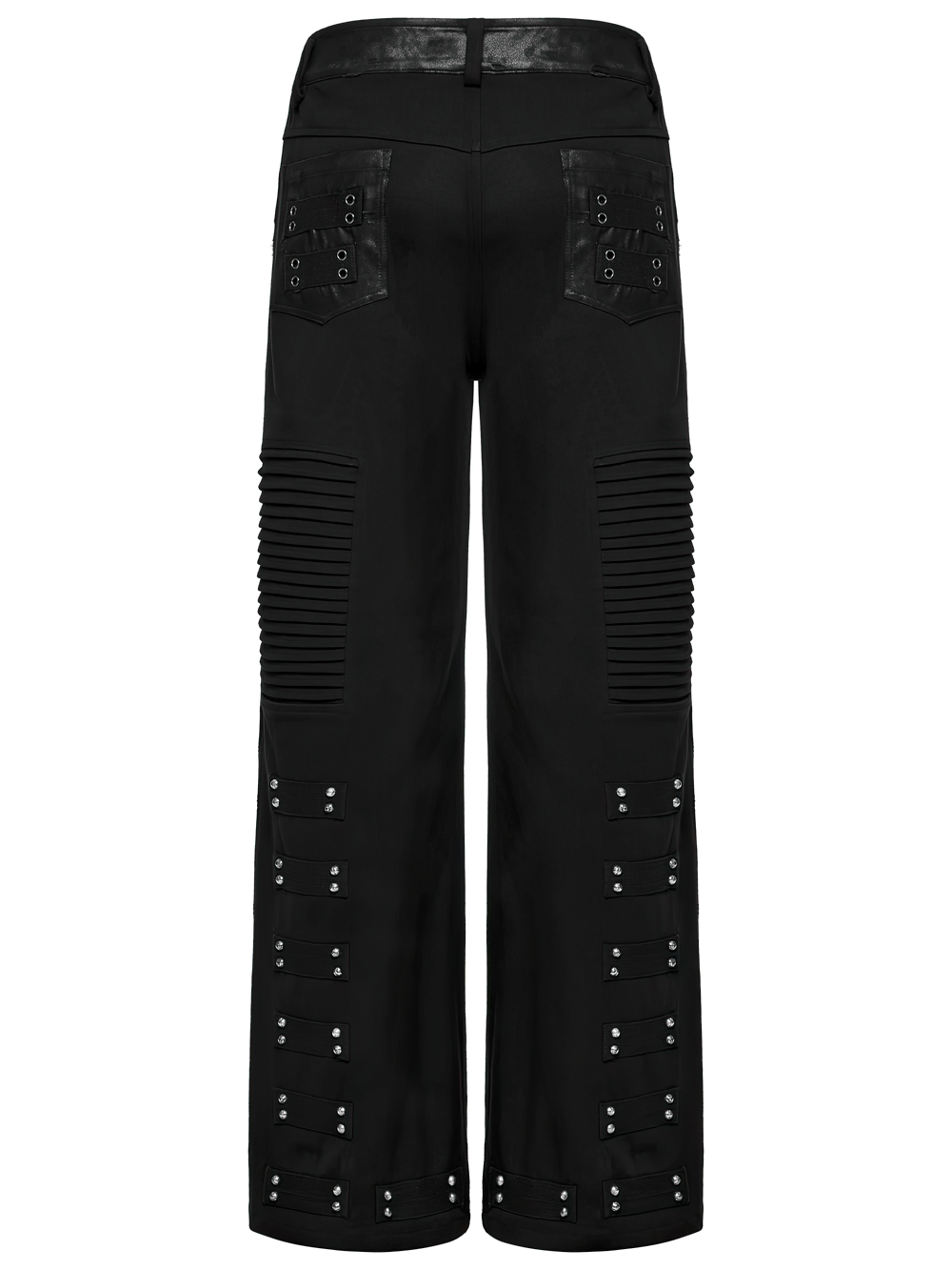 Black Gothic Pants with Pleated Panels and Rivets