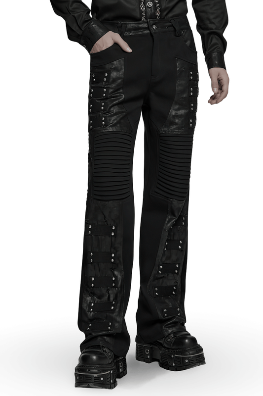Black Gothic Pants with Pleated Panels and Rivets
