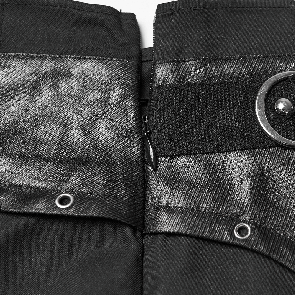 Black Gothic Pleated Mini Skirt with Metal Accents