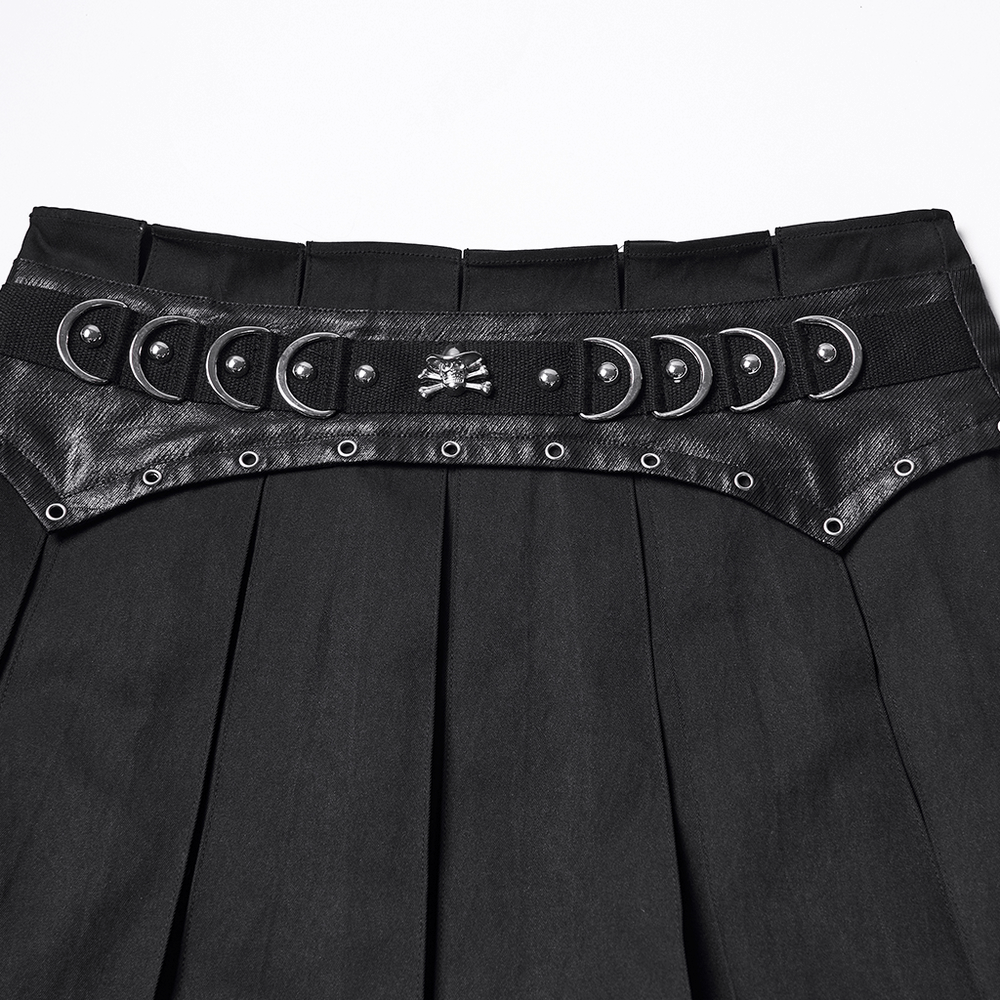 Black Gothic Pleated Mini Skirt with Metal Accents