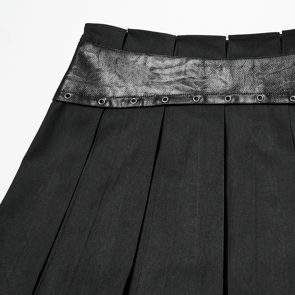 Black Gothic Pleated Mini Skirt with Metal Accents
