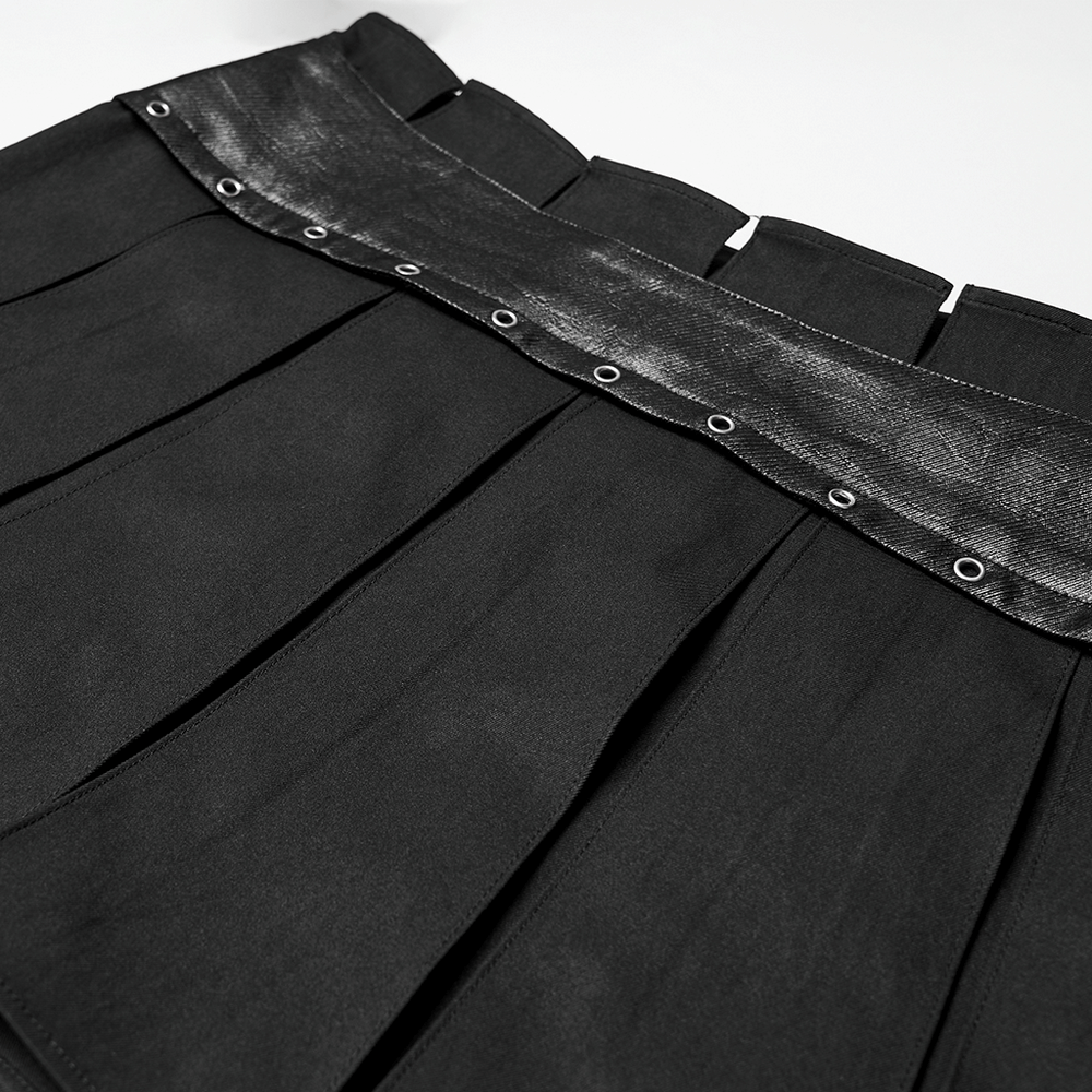 Black Gothic Pleated Mini Skirt with Metal Accents